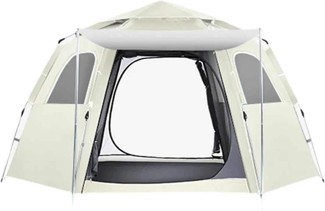 Tent Hexagonal,Automatic Pop-Up Dome Tent,2-5Man Family Camping Tent with 2 Mesh Doors&Mesh Windows, 210T Oxford Fabric Water Resistant/Wind Resistance