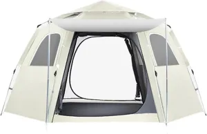 Tent Hexagonal,Automatic Pop-Up Dome Tent,2-5Man Family Camping Tent with 2 Mesh Doors&Mesh Windows, 210T Oxford Fabric Water Resistant/Wind Resistance