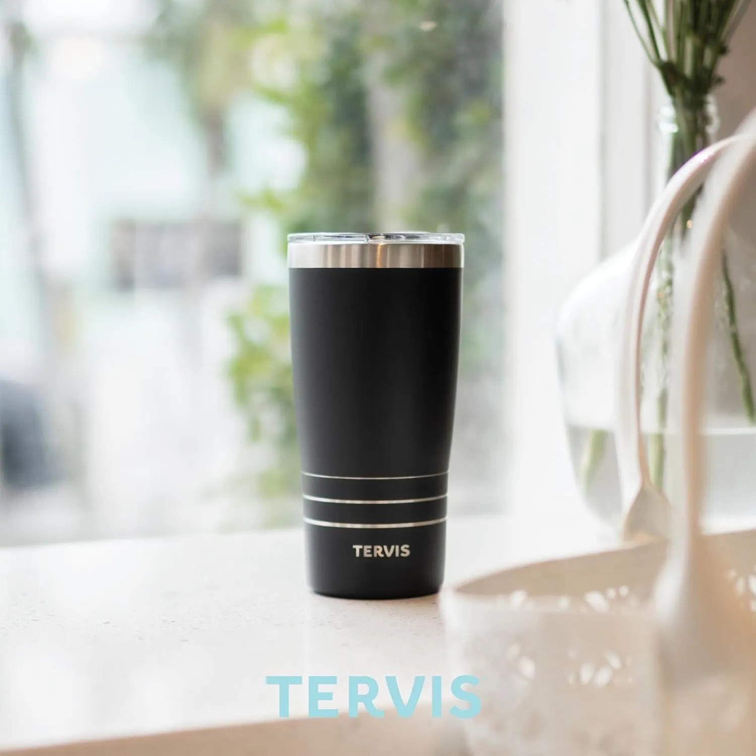 Tervis Traveler Powder Coated Stainless Steel Triple Walled Insulated Tumbler Travel Cup Keeps Drinks Cold & Hot, 20oz, Deepwater Blue