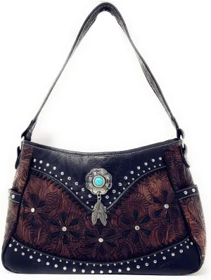 Texas West Western Tooled Leather Laser Cut Concealed Carry Feather Country Shoulder Handbag in 4 colors