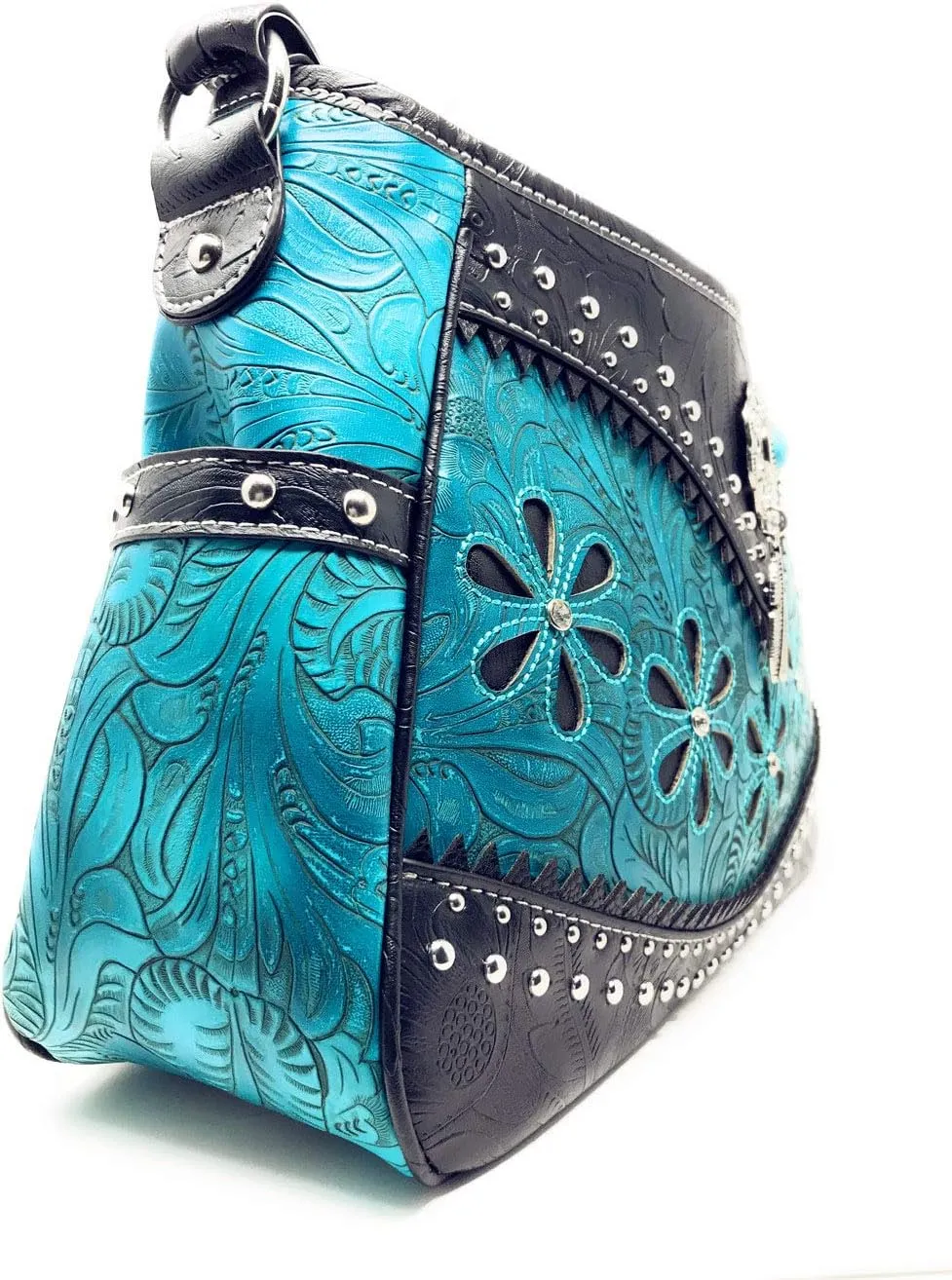 Texas West Western Tooled Leather Laser Cut Concealed Carry Feather Country Shoulder Handbag in 4 colors