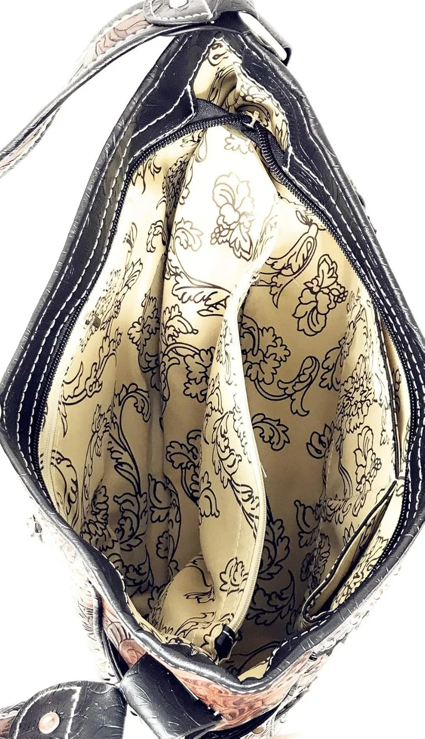 Texas West Western Tooled Leather Laser Cut Concealed Carry Feather Country Shoulder Handbag in 4 colors