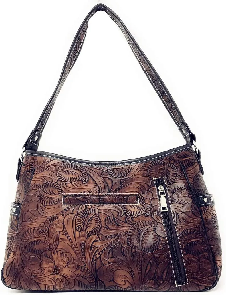 Texas West Western Tooled Leather Laser Cut Concealed Carry Feather Country Shoulder Handbag in 4 colors