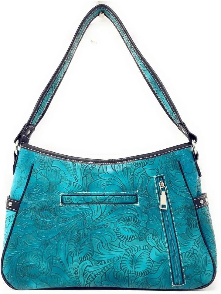 Texas West Western Tooled Leather Laser Cut Concealed Carry Feather Country Shoulder Handbag in 4 colors