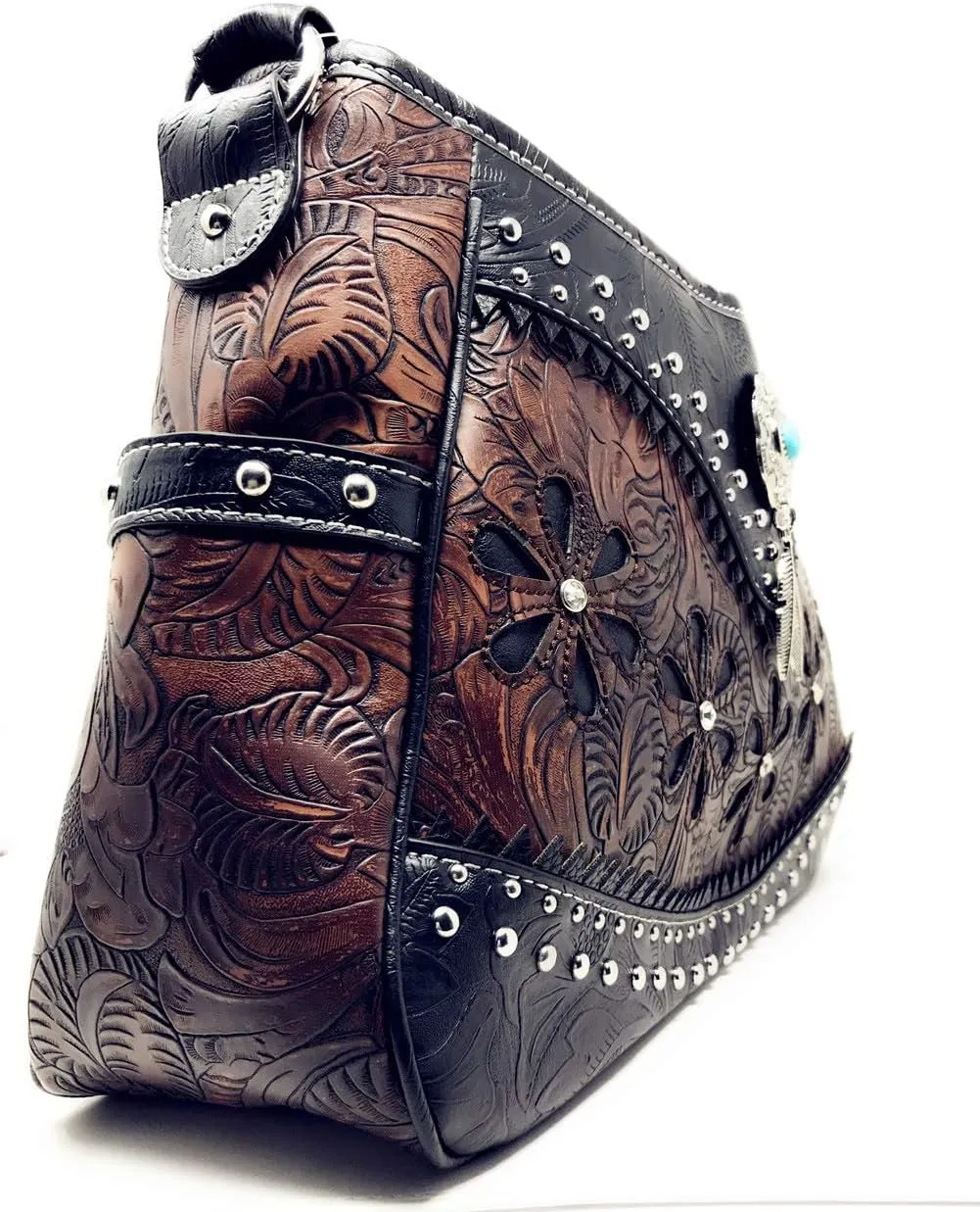 Texas West Western Tooled Leather Laser Cut Concealed Carry Feather Country Shoulder Handbag in 4 colors