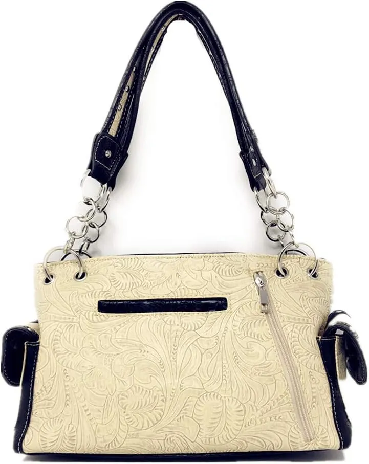 Texas West Western Tooled Leather Laser Cut Concealed Carry Feather Country Shoulder Handbag Wallet in 4 colors