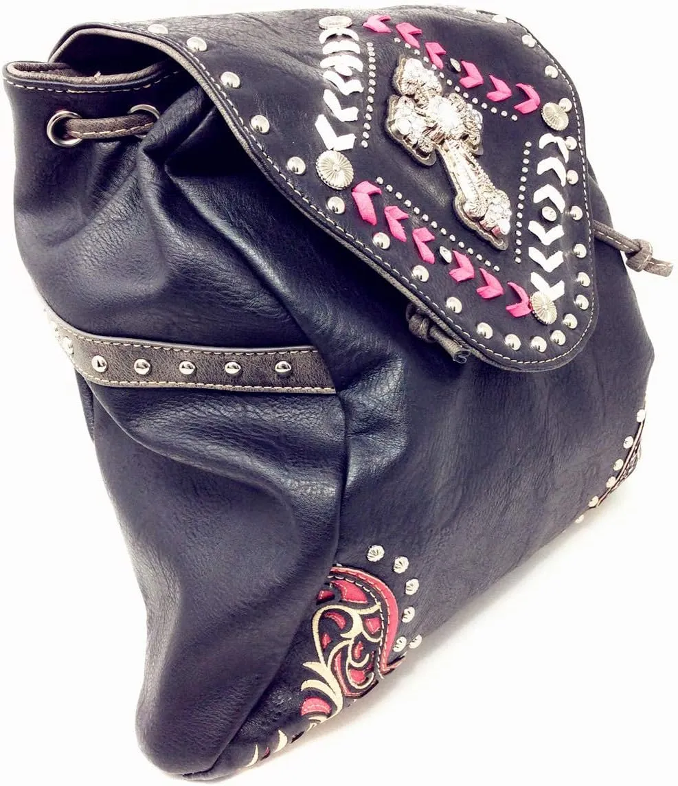 Texas West Women's Multi-way Cross Leather Concealed Carry Top Handle Square Backpack Purse in 3 colors (Black Pink)