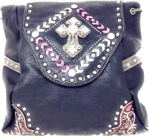 Texas West Women's Multi-way Cross Leather Concealed Carry Top Handle Square Backpack Purse in 3 colors (Black Pink)