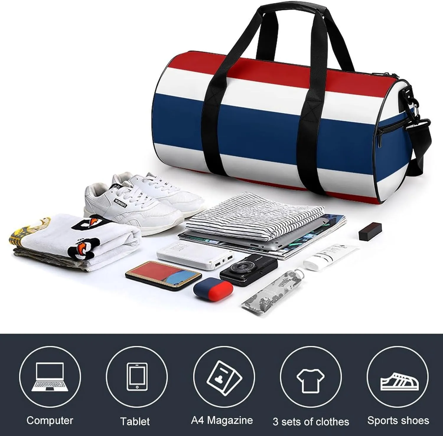Thailand Flag Waterproof Gym Bag with Shoe Compartment Sports Duffel Travel Weekender