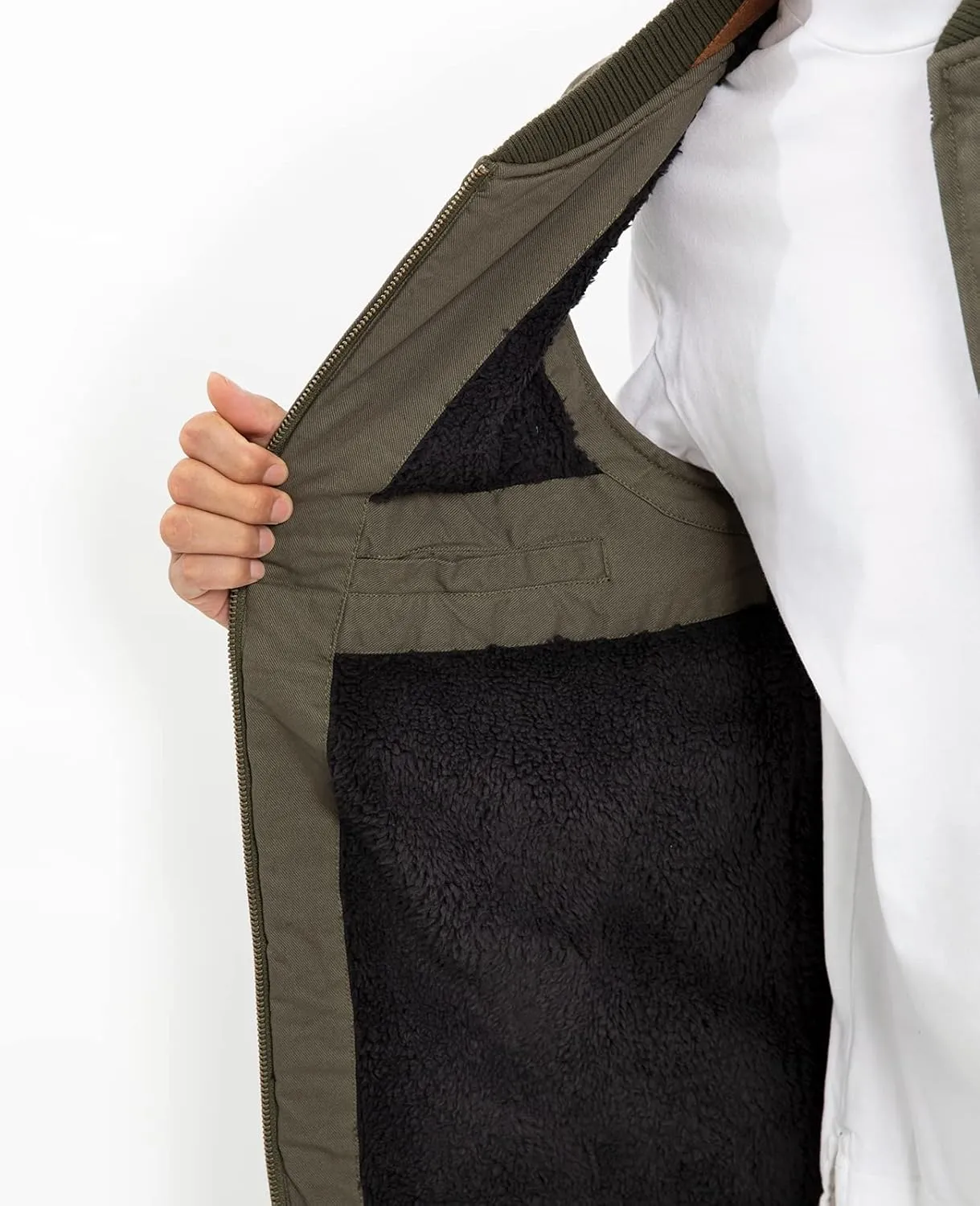 ThCreasa Mens Sherpa Fleece Lined Vest Sleeveless Zip Up Winter Outdoor Travel Fishing Vest Jacket