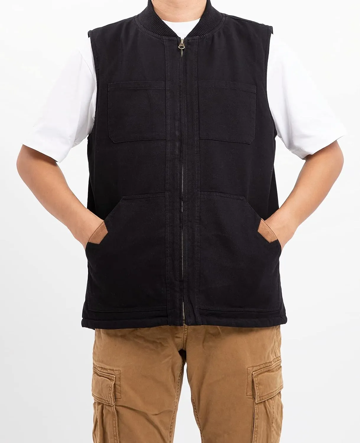 ThCreasa Mens Sherpa Fleece Lined Vest Sleeveless Zip Up Winter Outdoor Travel Fishing Vest Jacket