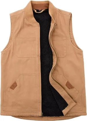 ThCreasa Mens Sherpa Fleece Lined Vest Sleeveless Zip Up Winter Outdoor Travel Fishing Vest Jacket