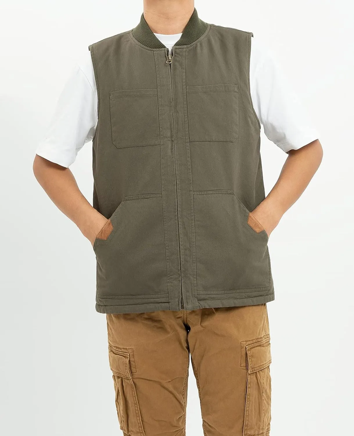 ThCreasa Mens Sherpa Fleece Lined Vest Sleeveless Zip Up Winter Outdoor Travel Fishing Vest Jacket