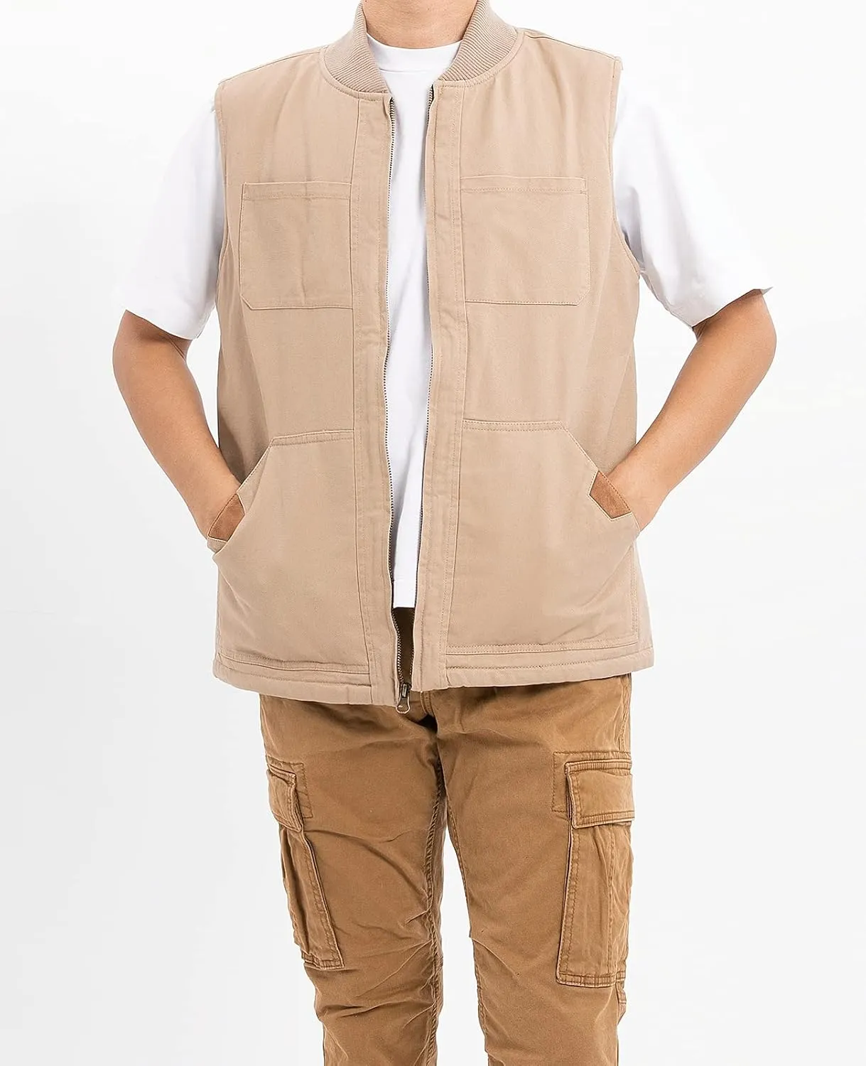 ThCreasa Mens Sherpa Fleece Lined Vest Sleeveless Zip Up Winter Outdoor Travel Fishing Vest Jacket