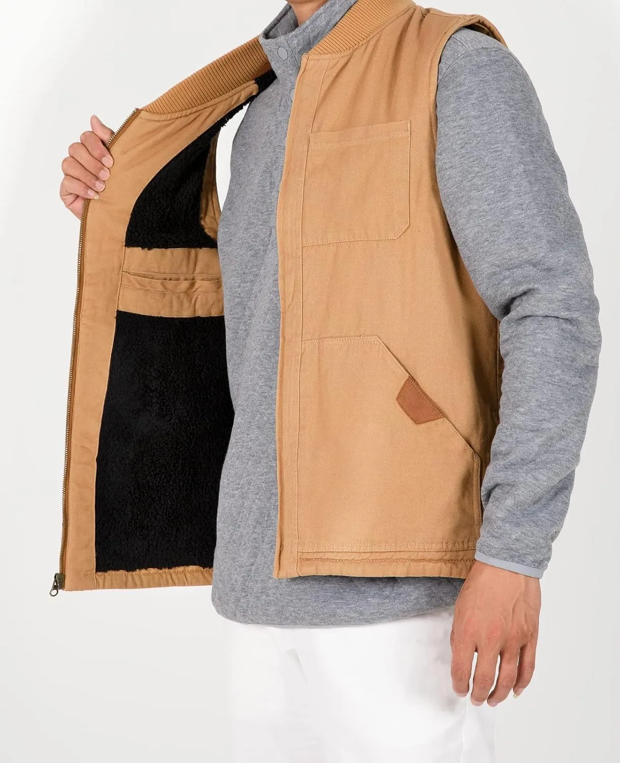 ThCreasa Mens Sherpa Fleece Lined Vest Sleeveless Zip Up Winter Outdoor Travel Fishing Vest Jacket