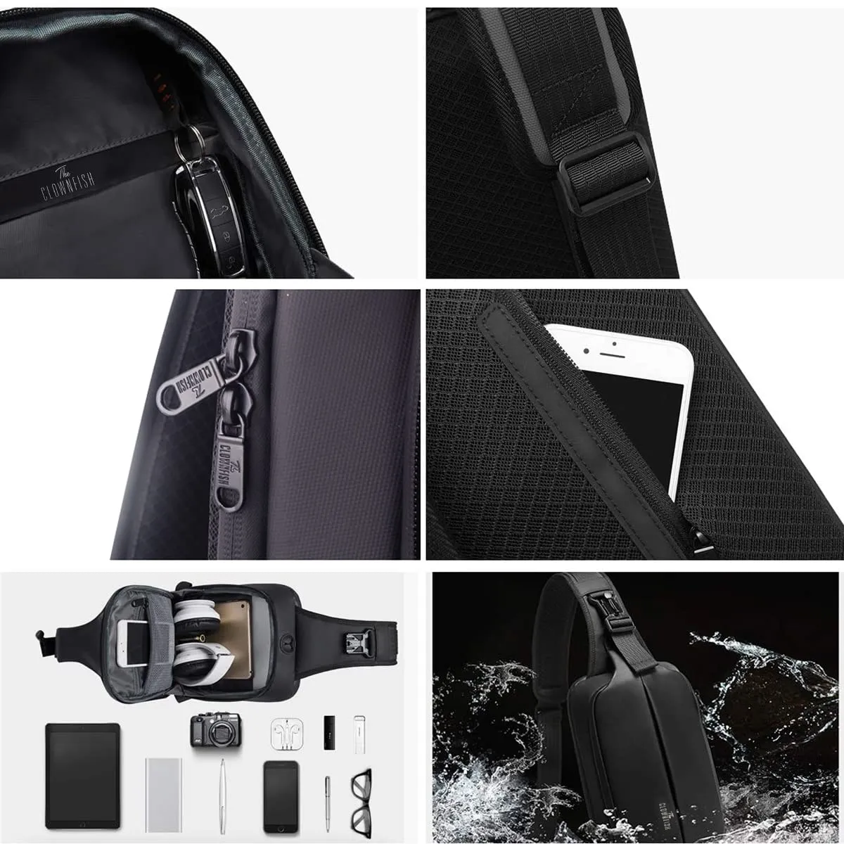 THE CLOWNFISH Anti-theft Sling Bag - Water Resistant, Scratchproof | Crossbody | 8L | Grey