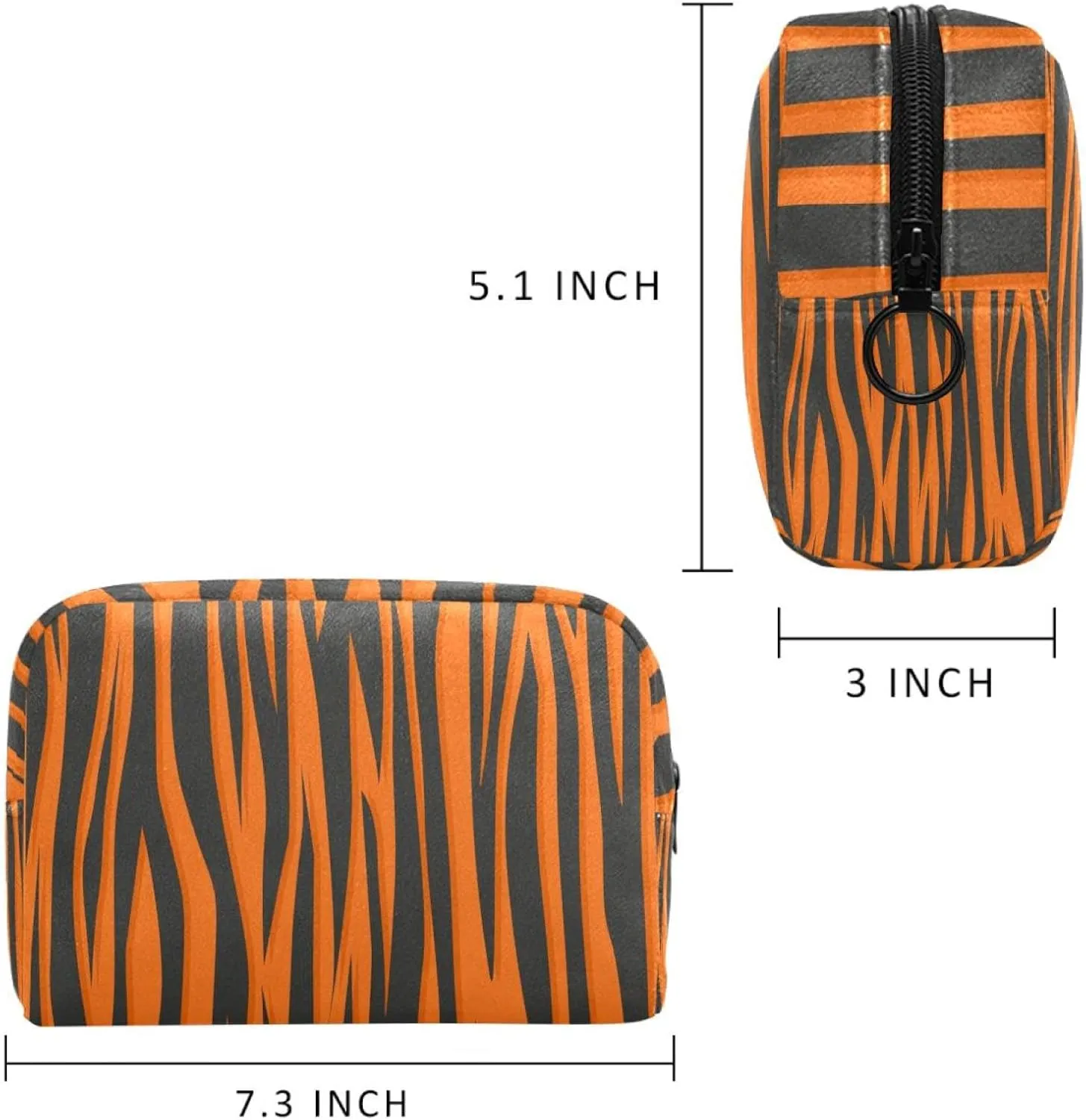 Tiger Stripe Background Orange Black Small Makeup Bags for Women Teen Girls, Makeup Storage Bag with Zipper Accessories Organizer Bag for Travelling