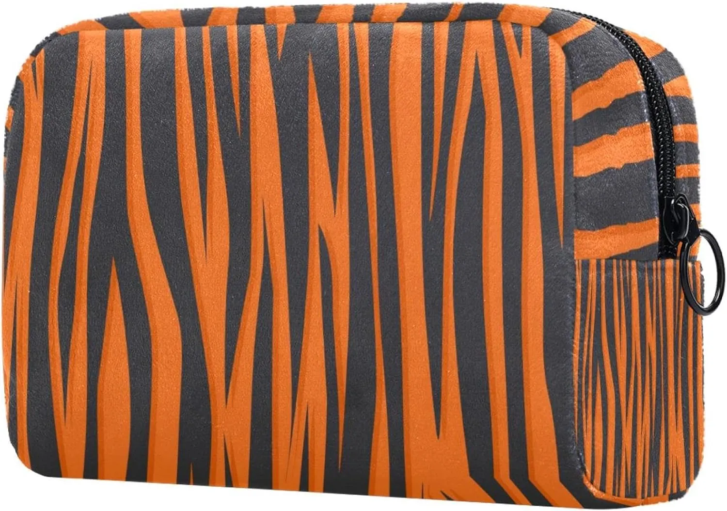 Tiger Stripe Background Orange Black Small Makeup Bags for Women Teen Girls, Makeup Storage Bag with Zipper Accessories Organizer Bag for Travelling