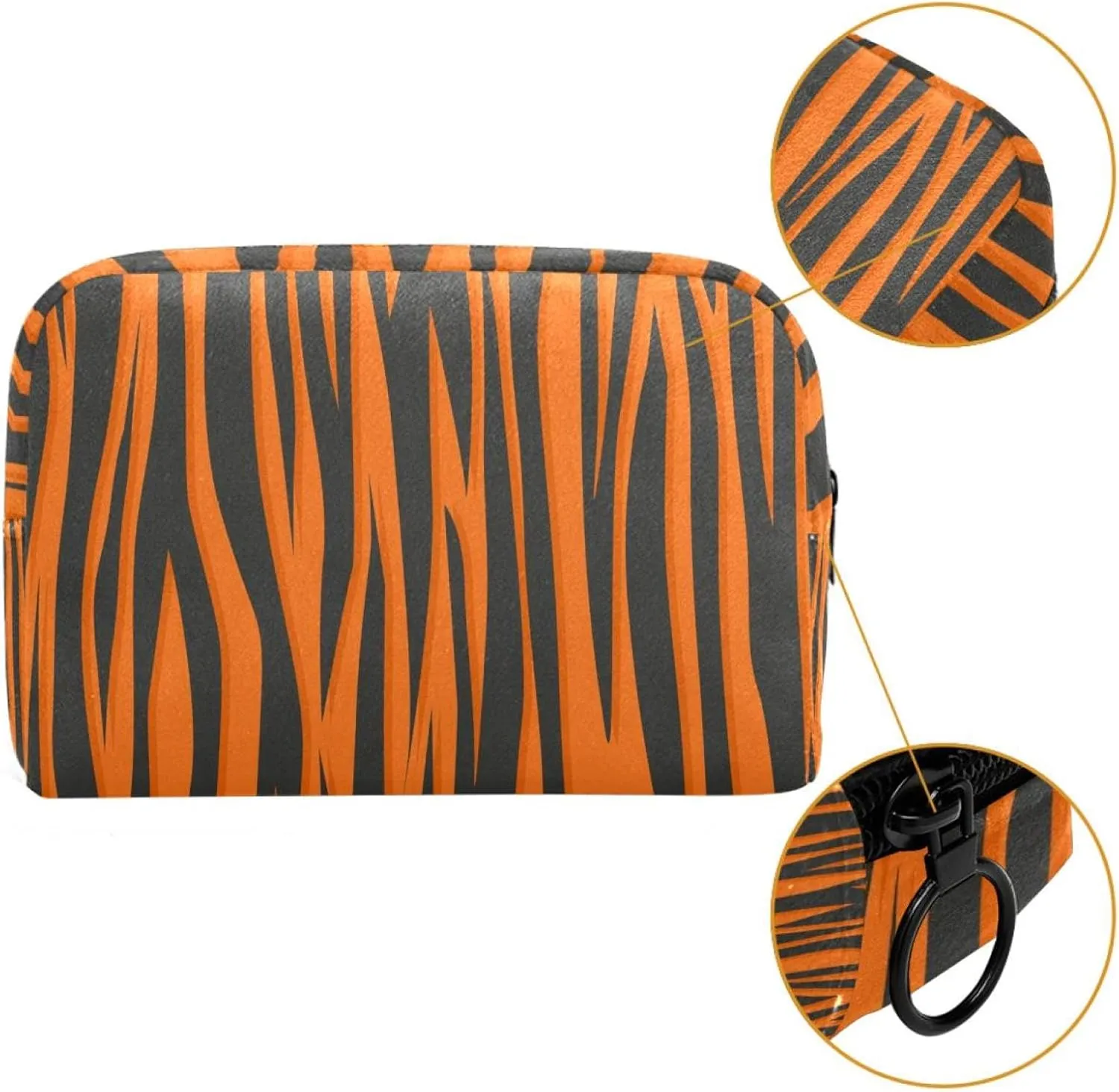 Tiger Stripe Background Orange Black Small Makeup Bags for Women Teen Girls, Makeup Storage Bag with Zipper Accessories Organizer Bag for Travelling