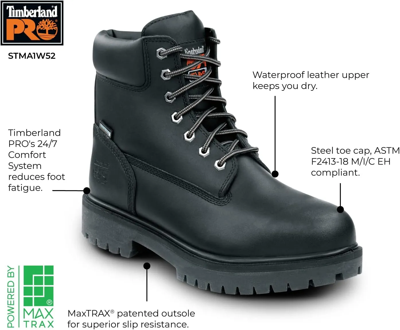 Timberland PRO 6IN Direct Attach Men's Steel Toe MaxTRAX Slip-Resistant Work Boot