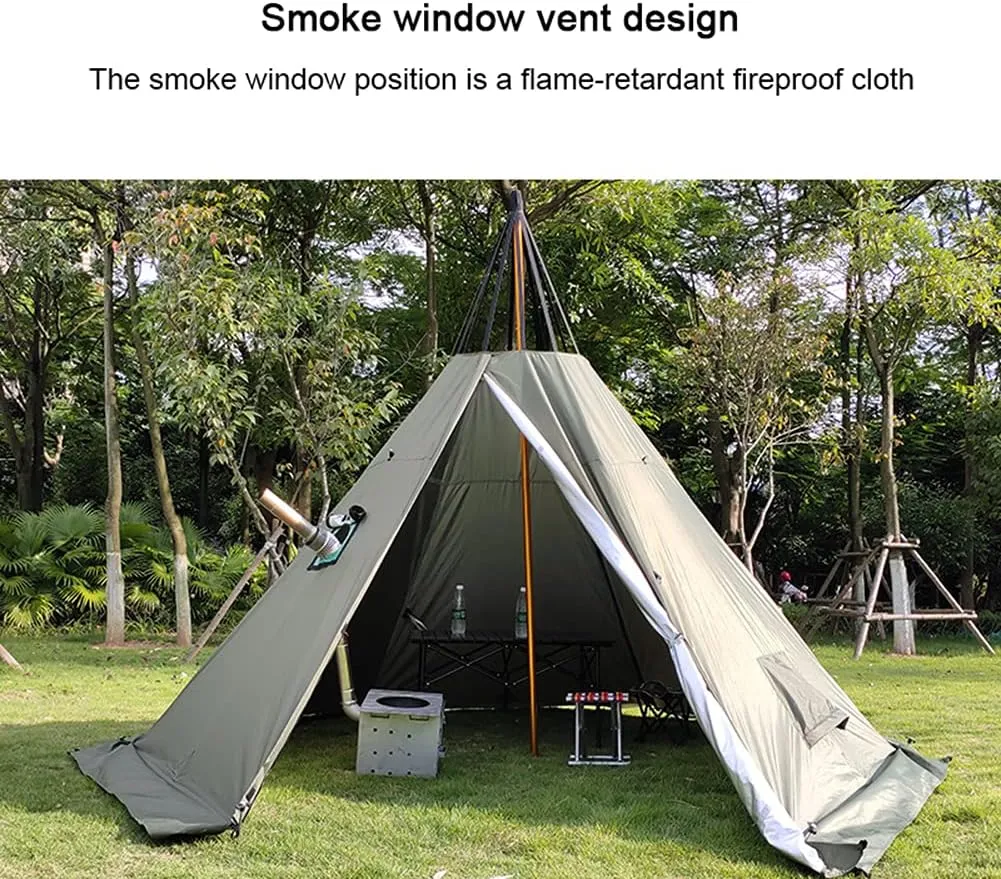 Tipi Hot Tents Outdoor Tents Teepee with Stove Hole Waterproof Family Pyramid Tent Camping Backpacking Hiking Mountaineering Heated Shelter
