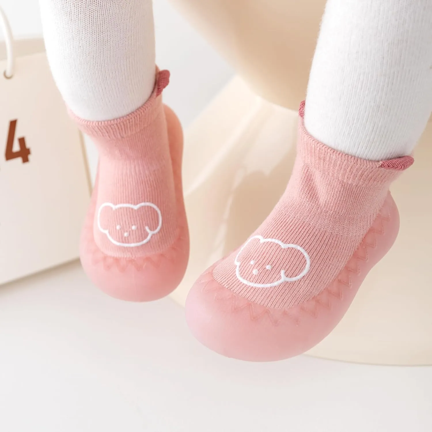 Toddler 2 Pairs Anti-Skid Socks Shoes Baby Boys Girls Rubber Sole Indoor First Walking Slippers
