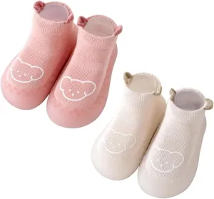 Toddler 2 Pairs Anti-Skid Socks Shoes Baby Boys Girls Rubber Sole Indoor First Walking Slippers