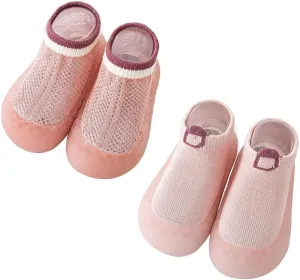 Toddler 2 Pairs Anti-Skid Socks Shoes Baby Boys Girls Rubber Sole Indoor First Walking Slippers