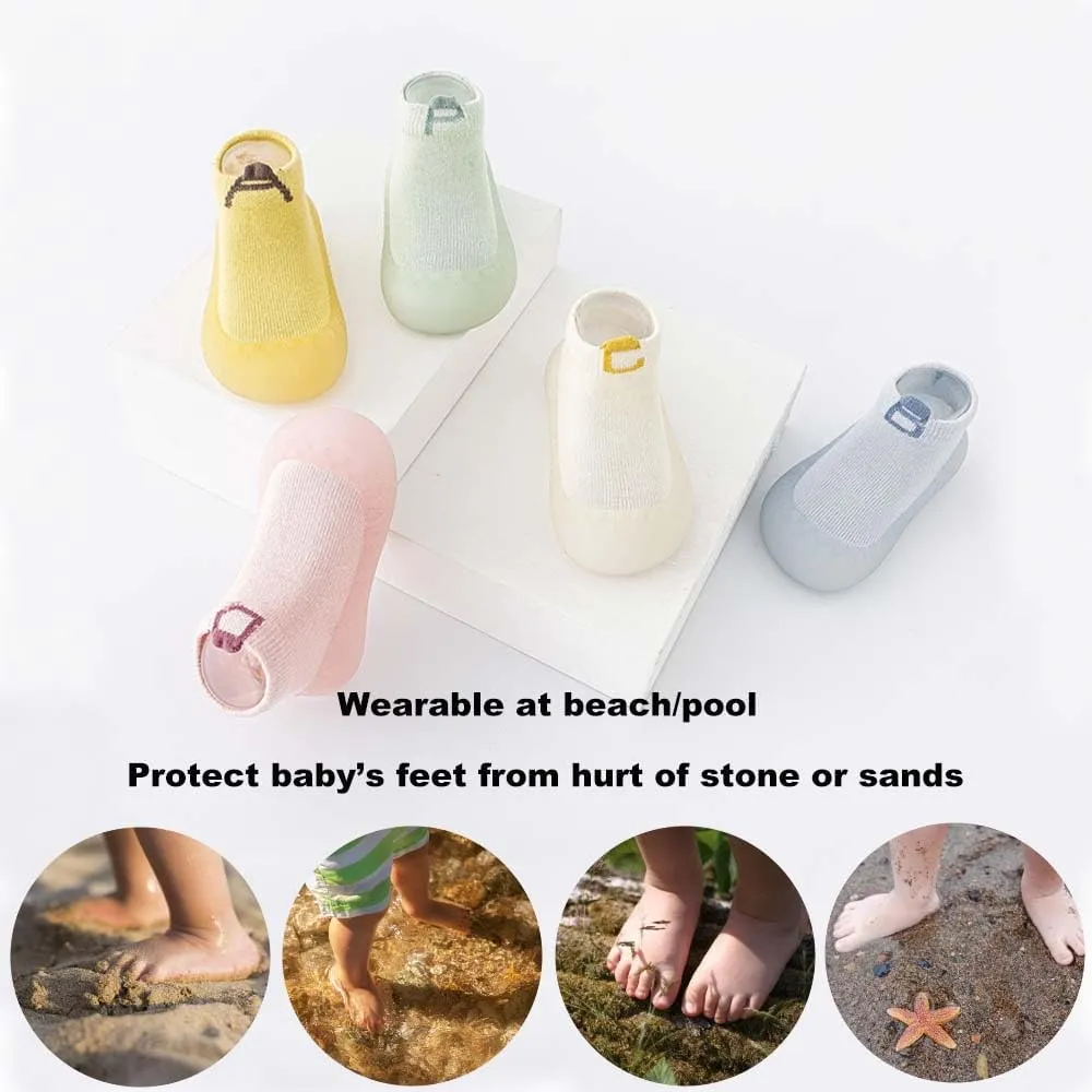 Toddler 2 Pairs Anti-Skid Socks Shoes Baby Boys Girls Rubber Sole Indoor First Walking Slippers