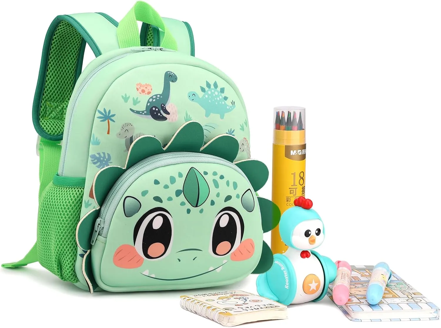 Toddler Backpack,12inch Preschool Backpack Cute Cartoon Animal Waterproof Lightweigt Kids Schoolbag for Boys Girls (Dinosaur L Green)
