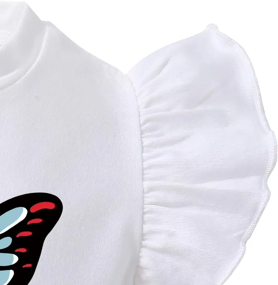 Toddler Girl Clothes - Butterfly Graphic Flounce Short Sleeve & Paper Bag Waist Belted Pants - Kid T-Shirt Set