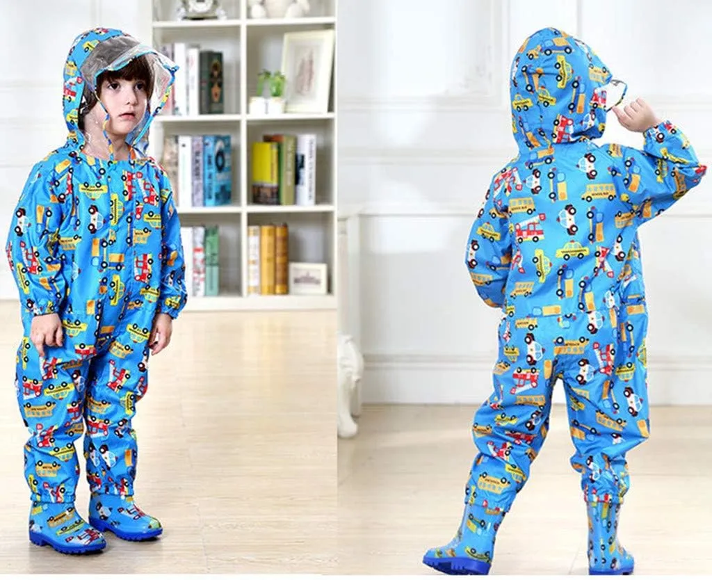 Toddler Rain Suit Baby Rain Suit with Hood Waterproof Coverall One Piece Rain Suit Kids(1-7 Years)