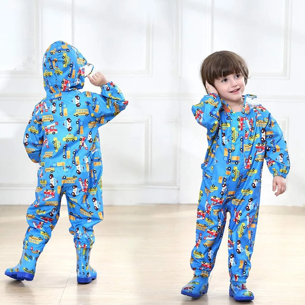 Toddler Rain Suit Baby Rain Suit with Hood Waterproof Coverall One Piece Rain Suit Kids(1-7 Years)