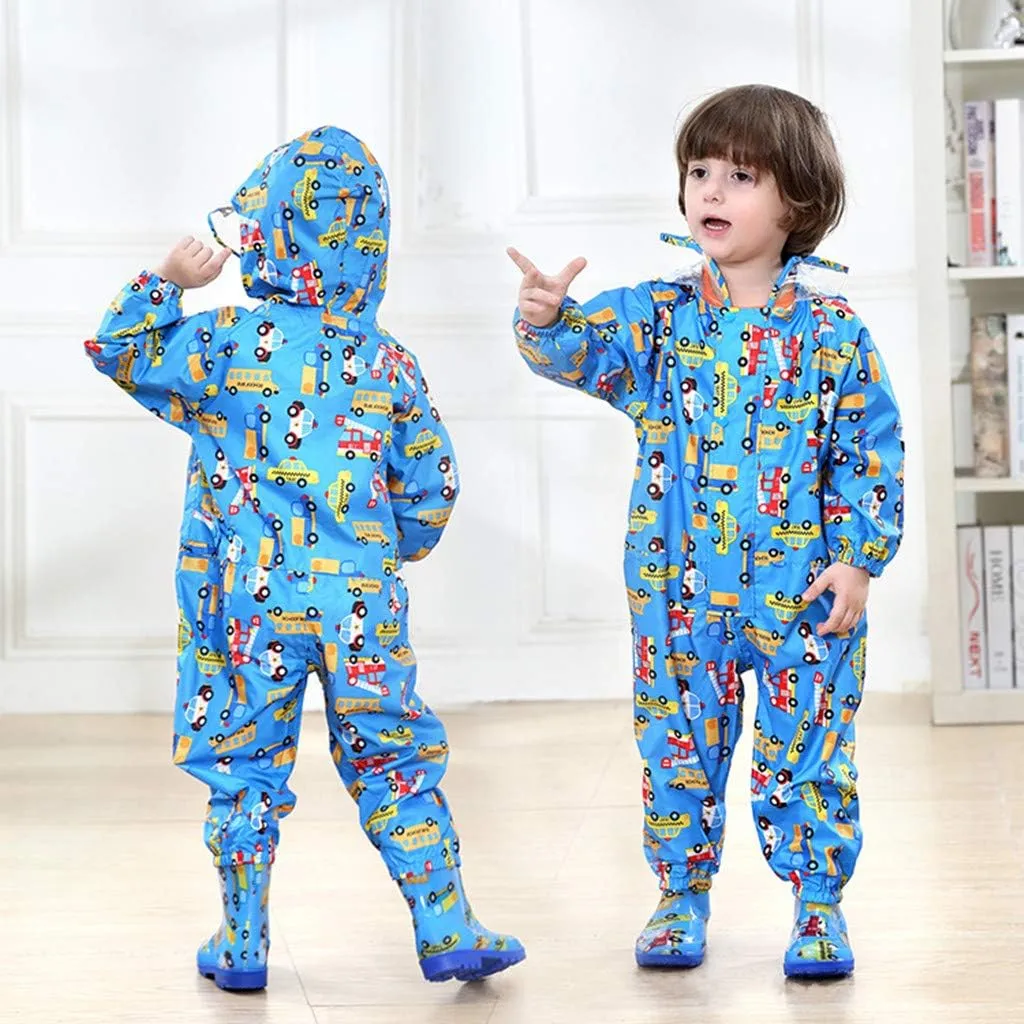 Toddler Rain Suit Baby Rain Suit with Hood Waterproof Coverall One Piece Rain Suit Kids(1-7 Years)