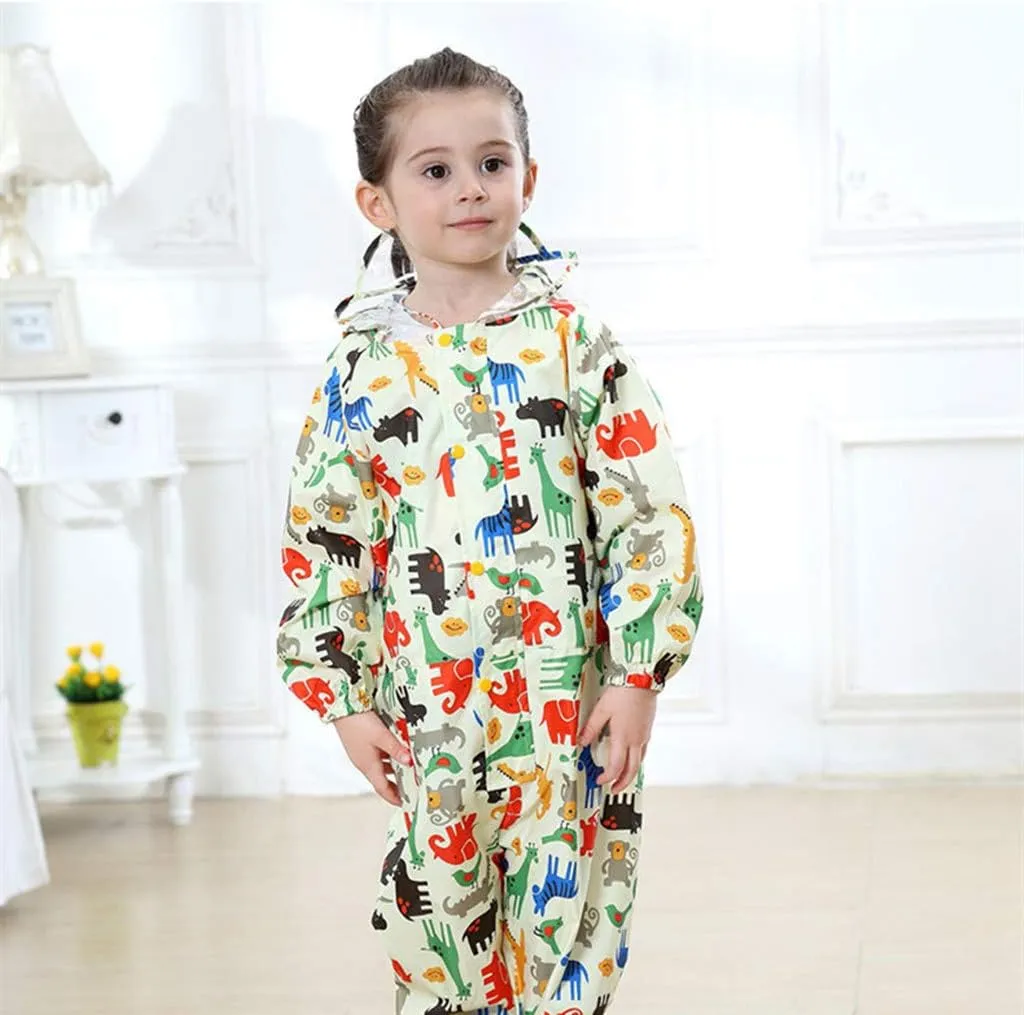 Toddler Rain Suit Baby Rain Suit with Hood Waterproof Coverall One Piece Rain Suit Kids(1-7 Years)
