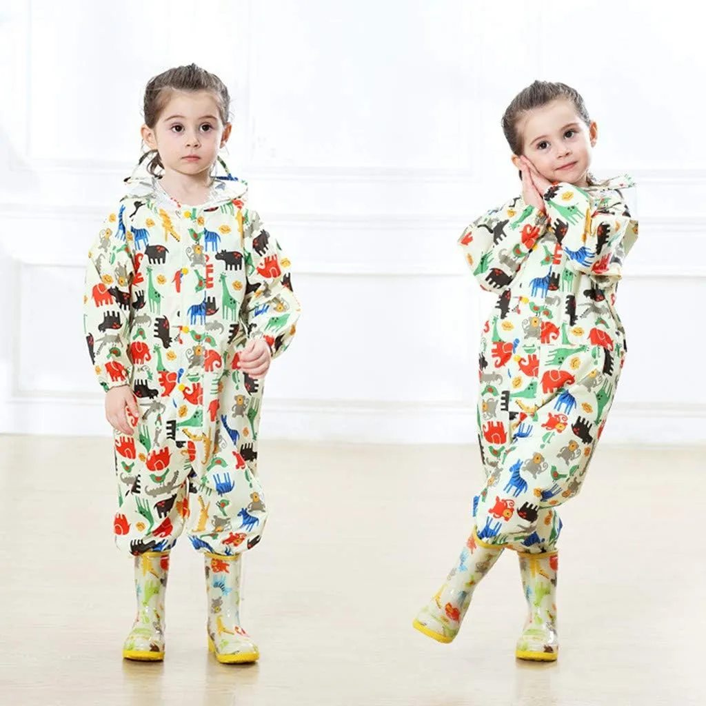 Toddler Rain Suit Baby Rain Suit with Hood Waterproof Coverall One Piece Rain Suit Kids(1-7 Years)