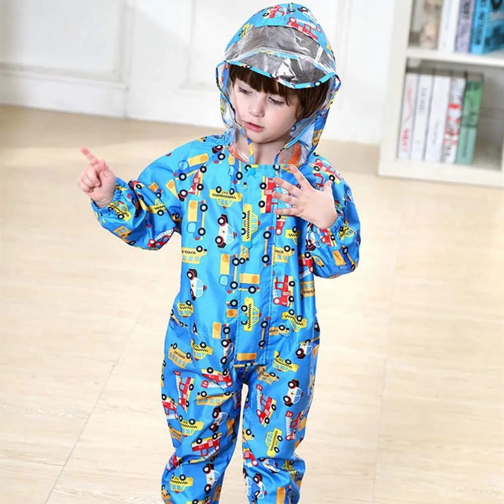 Toddler Rain Suit Baby Rain Suit with Hood Waterproof Coverall One Piece Rain Suit Kids(1-7 Years)