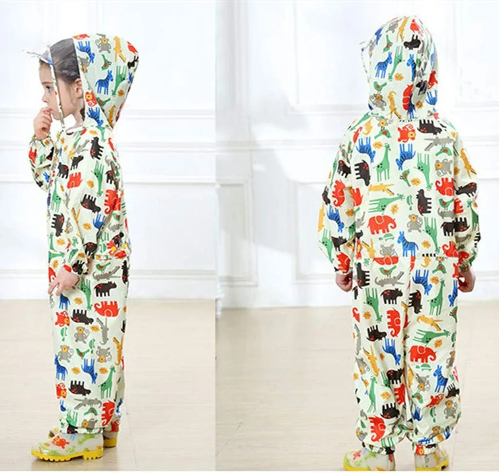 Toddler Rain Suit Baby Rain Suit with Hood Waterproof Coverall One Piece Rain Suit Kids(1-7 Years)