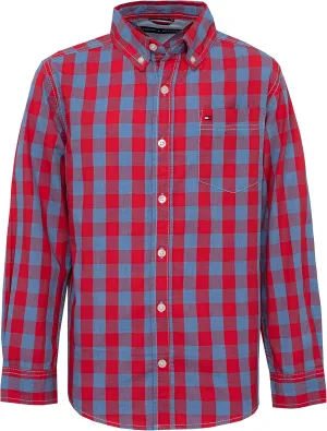 Tommy Hilfiger Boys' Long Sleeve Woven Button-Down Shirt, Lightweight & Breathable
