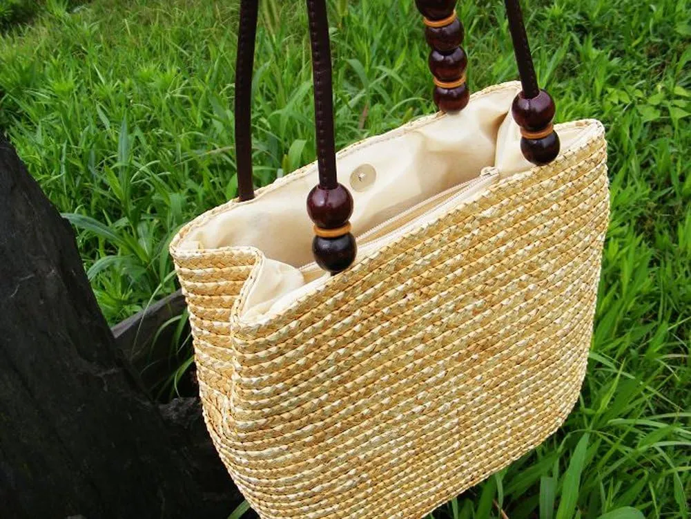 TONWHAR European Style Straw Bag Purse Woven Summer Beach Tote for women
