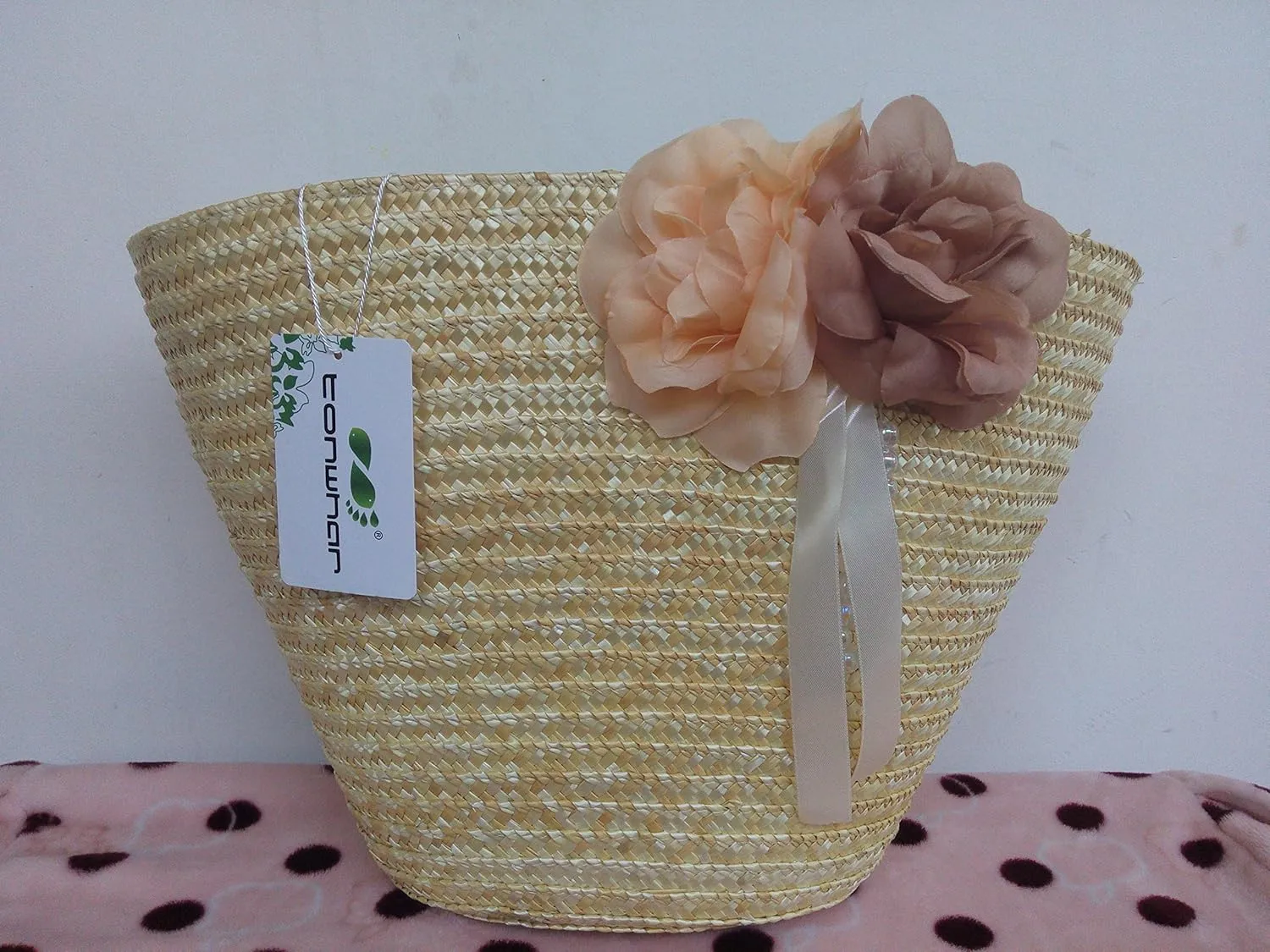 TONWHAR® Woven Straw Shoulder Bag Flower Straw Beach Tote Handbag