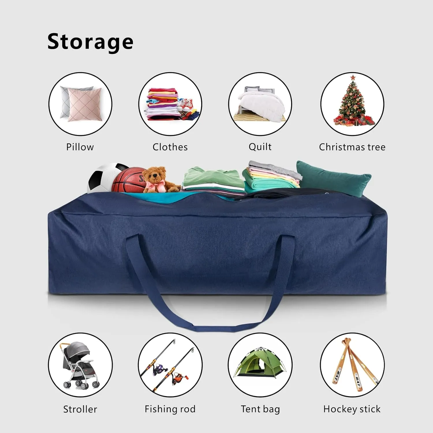 TOPDesign 46 Inch Extra Large Zippered Duffel Bag for Travel Camping Sports Equipment Storage, Waterproof Foldable Luggage Bag with Padded Handles
