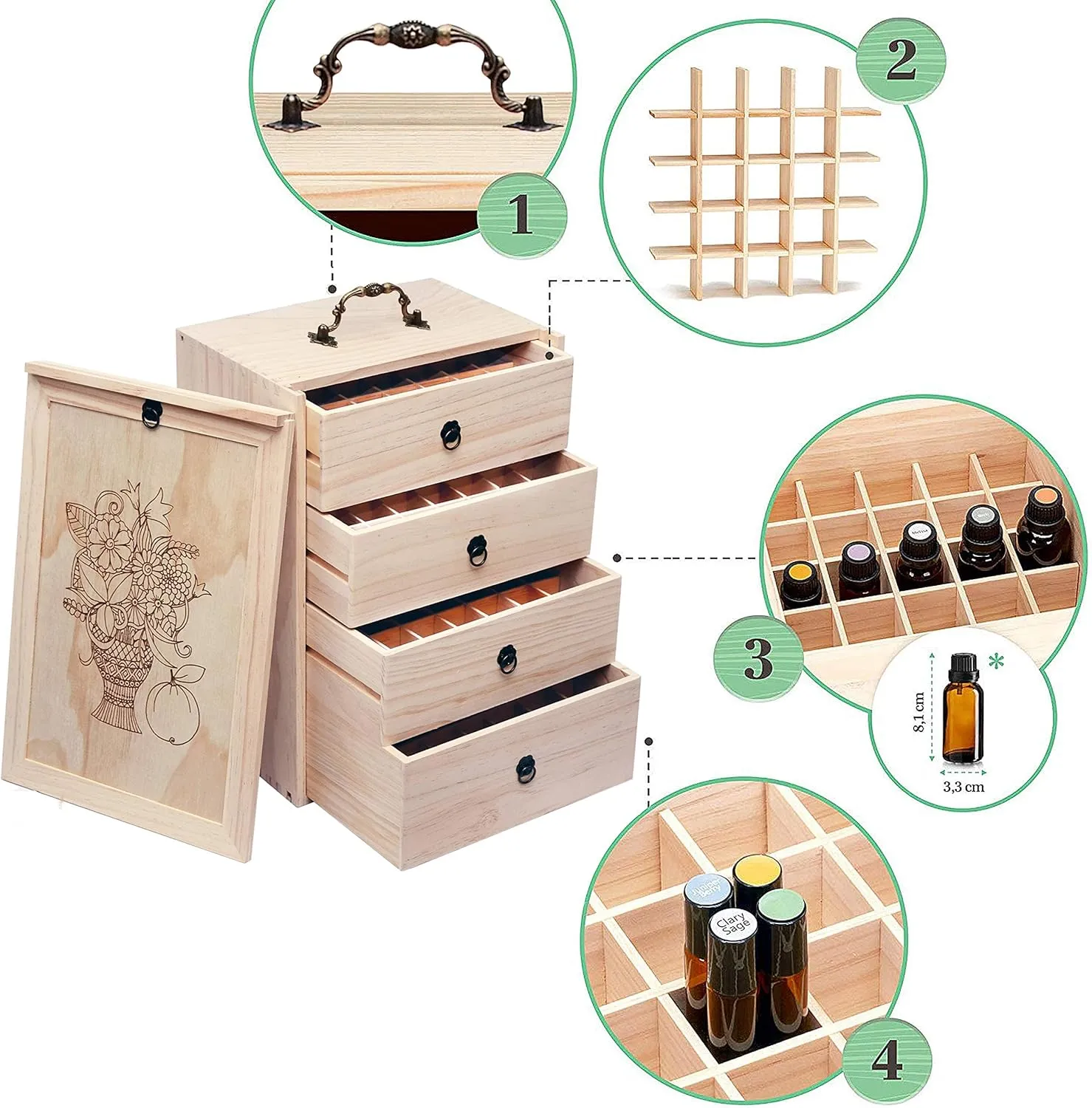 TORIBIO Essential Oils Box for 112 Bottles, Wooden Essential Oils Storage Organizer Holds 5 10 15 20 30 ml for Young Living & Doterra Bottles