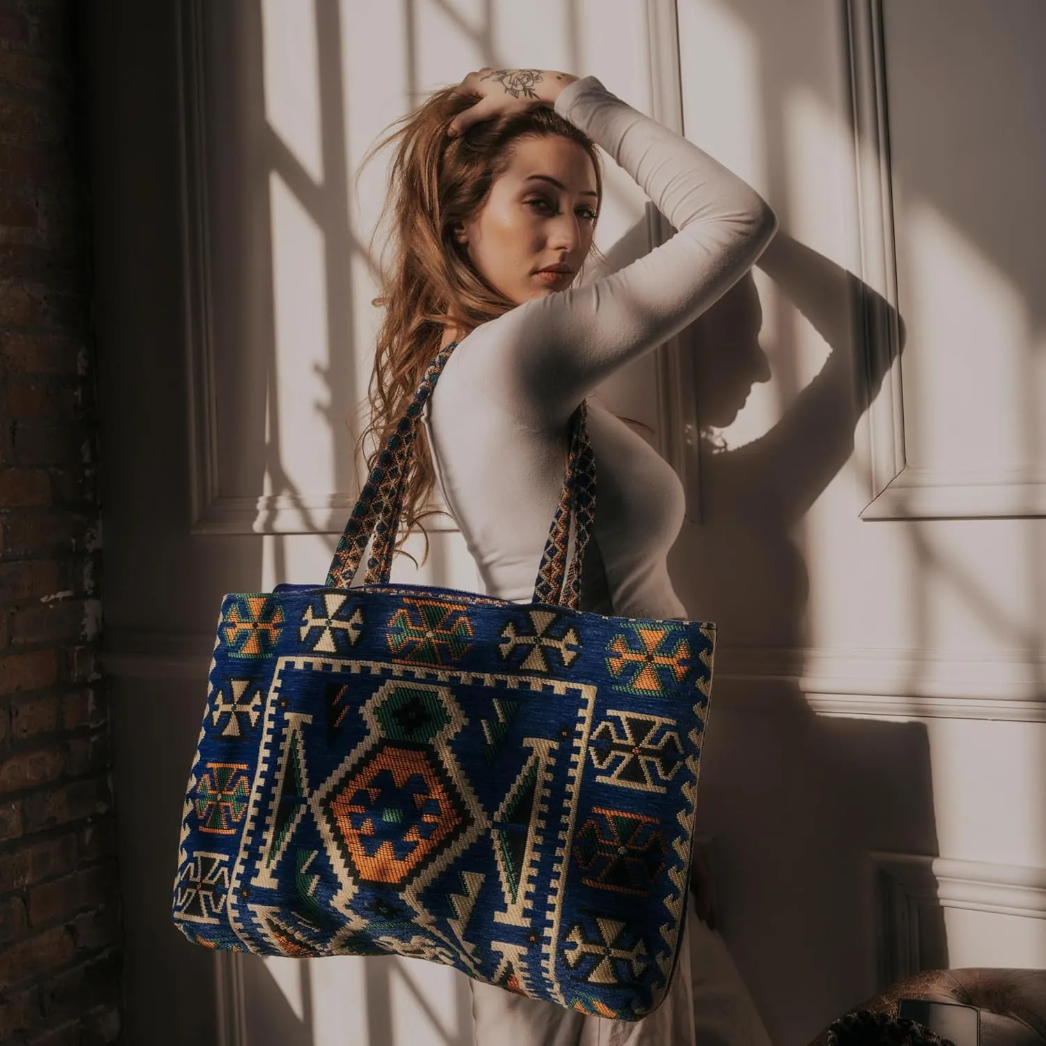 Tote Bag for Women Woven Shoulder Bag Gym Travel Weekender Cute Tote with Compartments Fits 17-Inch Laptop