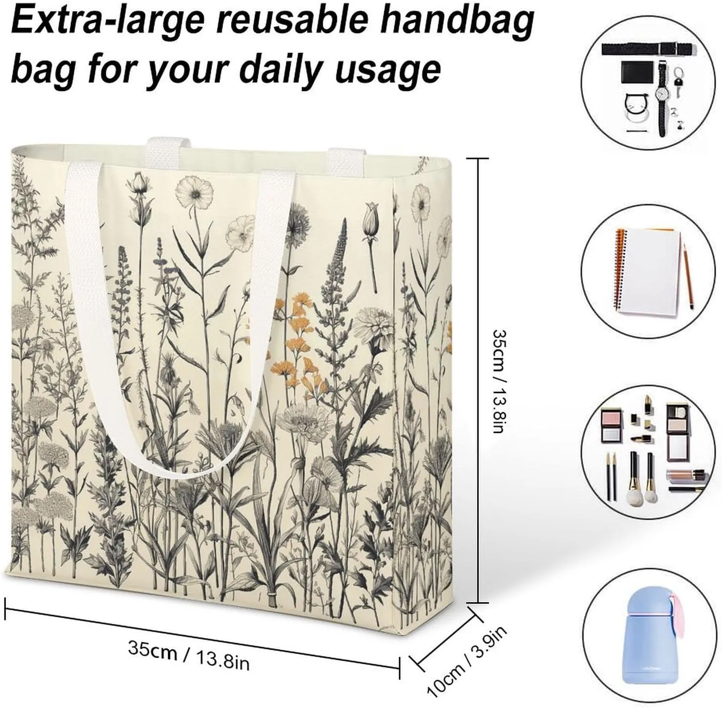 Tote Bag Laptop Handbag Floral Sunflower Grocery Bag Canvas Shoulder Bag Crossbody Bag for Travel