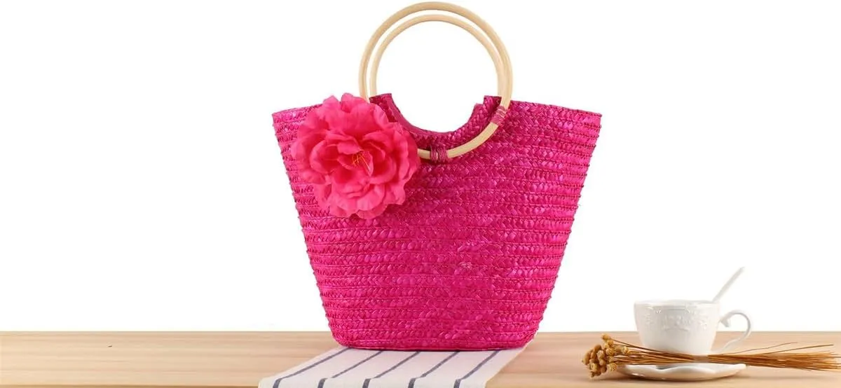Tote Bag Straw Woven Women's Top-Handle Handbag Flower Beach Hand Bag, Purse for Women Travel Ladies Handbags Bolsos