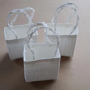 Tote Bag Woven Straw Favor Pouches, 3-inch, 12-Piece, White