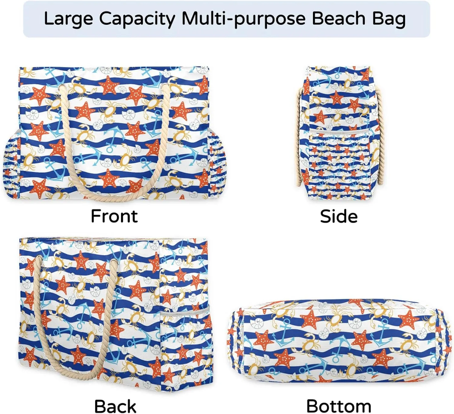 Tote Beach Bag for Women with Zipper Large Waterproof Sandproof Swim Pool Bag