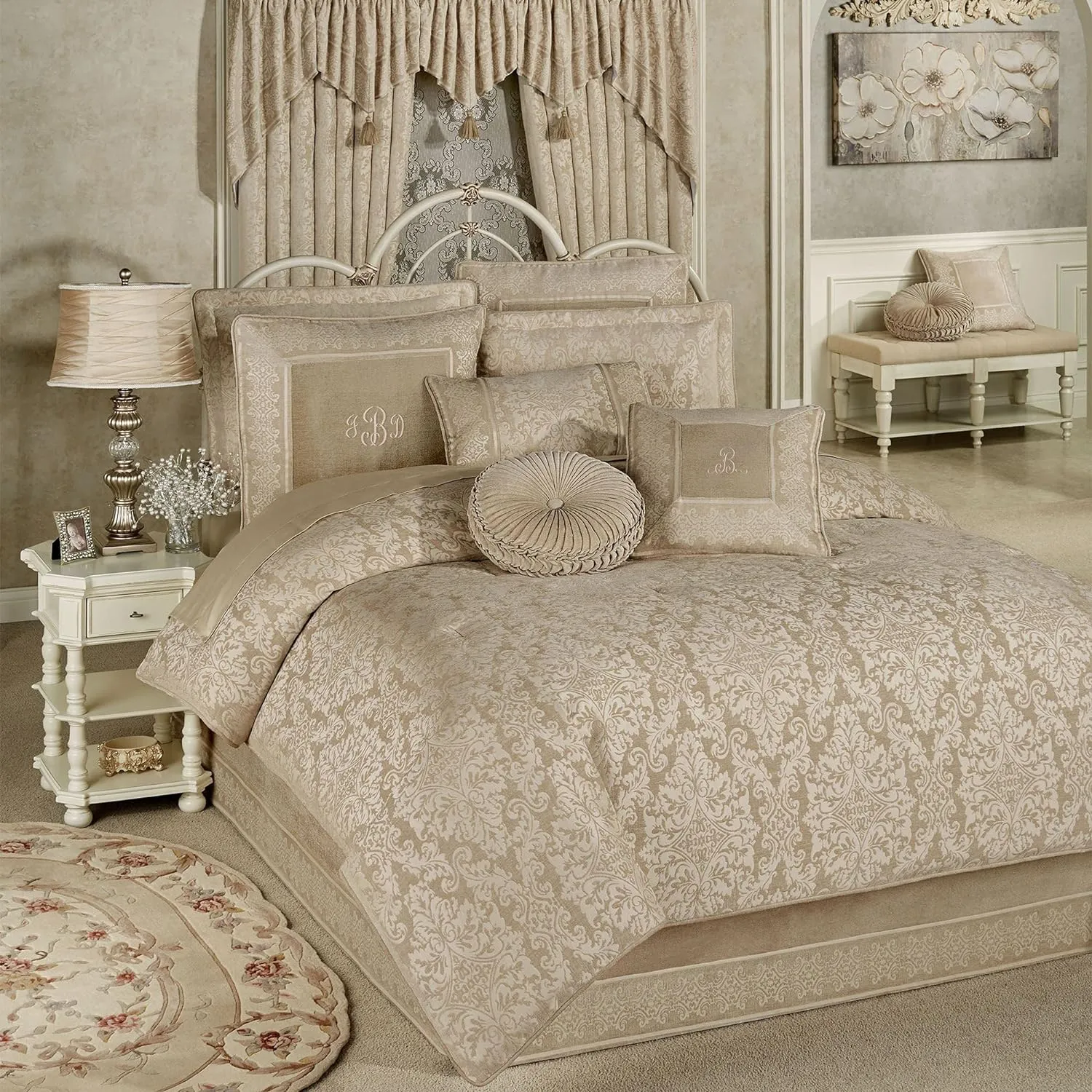 Touch of Class Traditional Grandview Jacquard Woven Damask Champagne Chenille Oversized Comforter Set Cal King