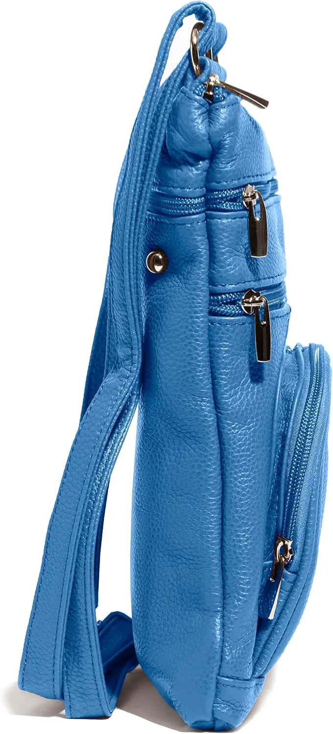 TOVOSO Crossbody Bag for Women, Genuine Leather Multi-Pocket Purse with Adjustable Strap, RFID Protection, Built-In Wallet